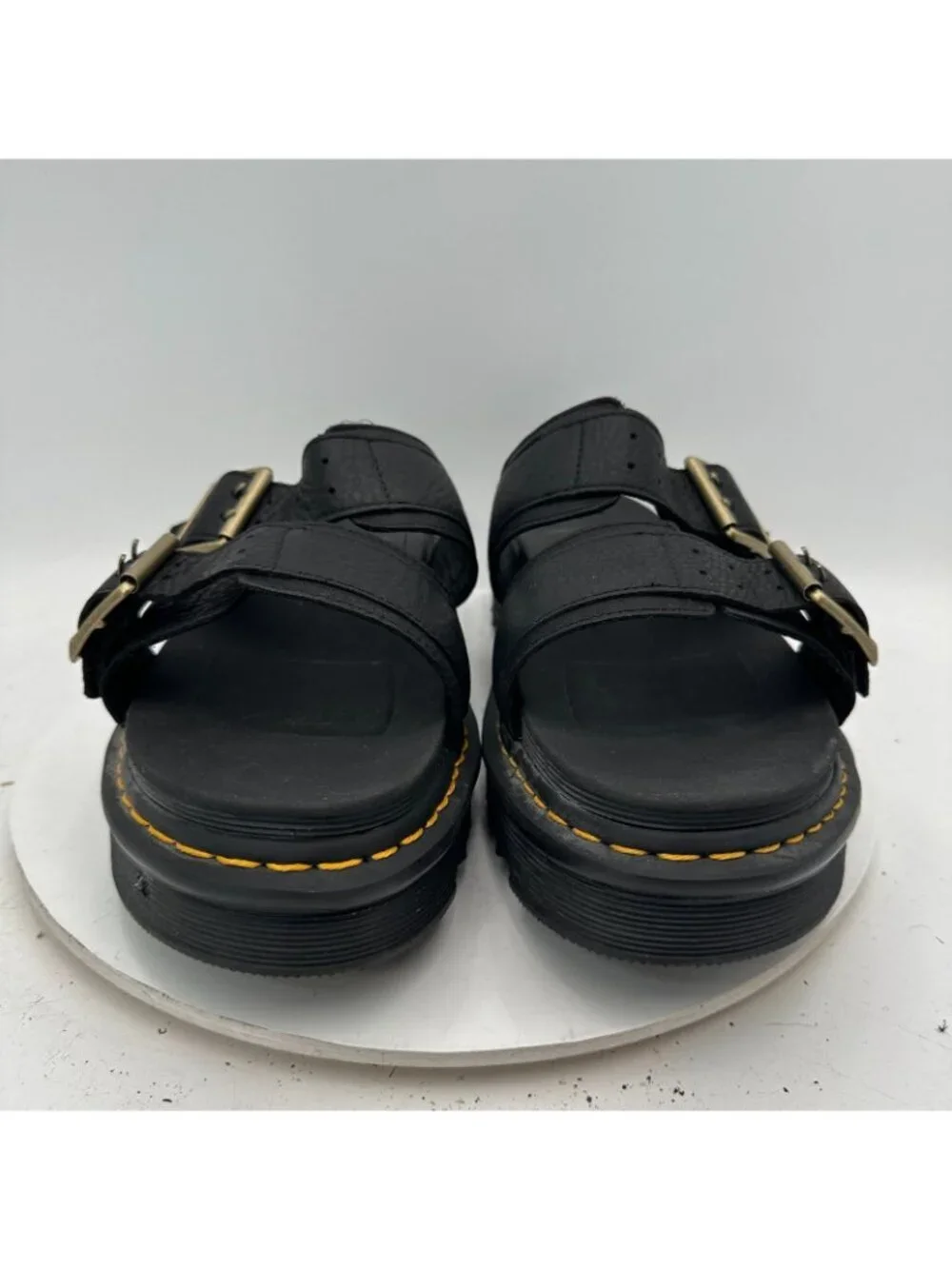 Dr. Martens Myles II Men Size 14 Black Leather  Brass Buckled  Platform Sandal